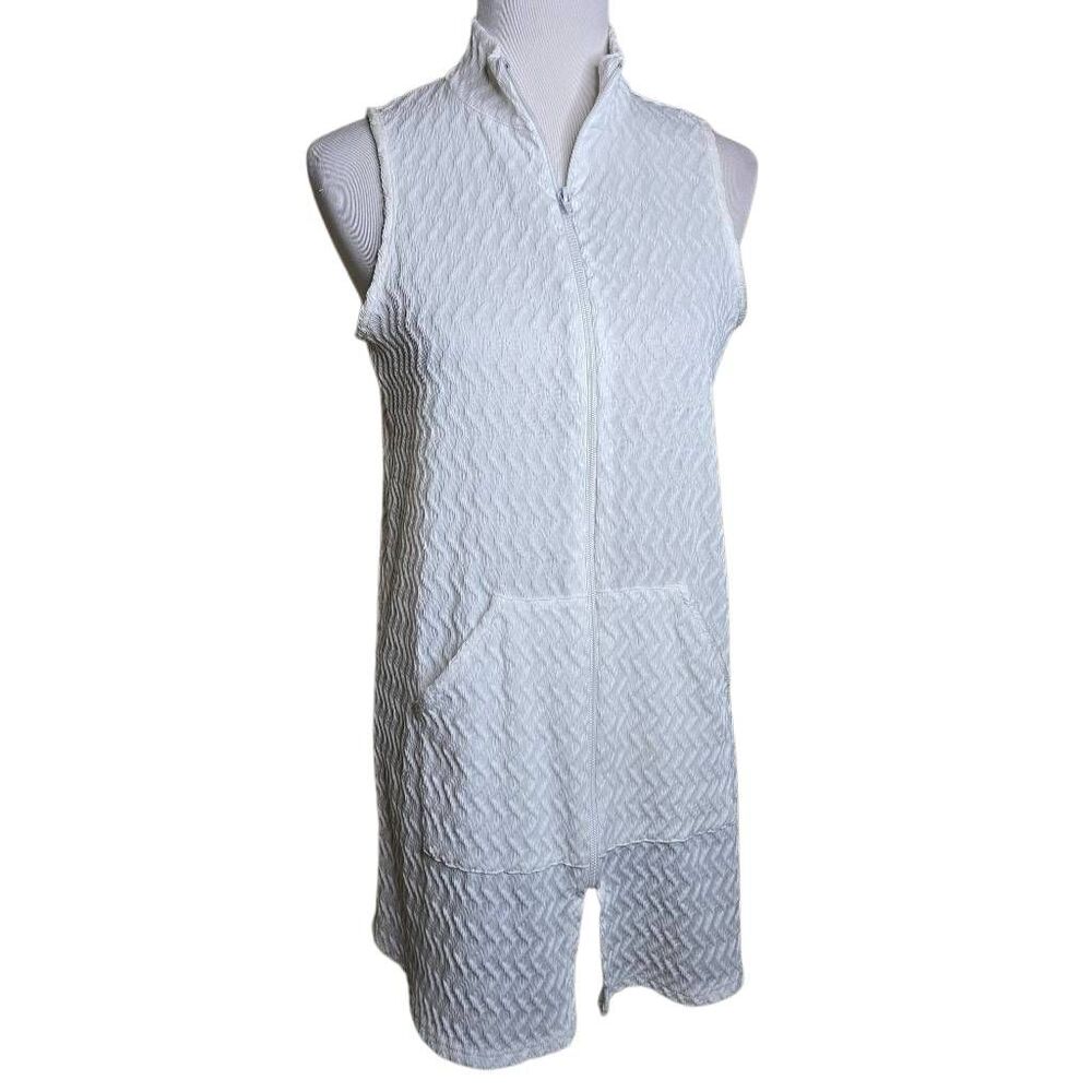 Jordan Taylor White Textured Chevron Zip Front Swim Cover Up Dress Sleeveless L